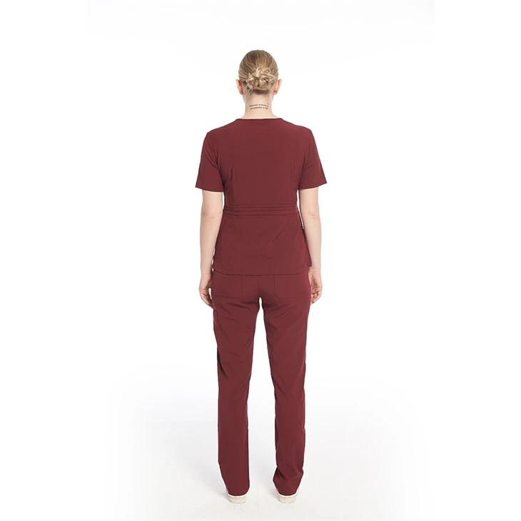 OEM Women Scrubs Suit Pleated Slim Fit Design Scrub Tops+Cargo Trousers Sets suppliers